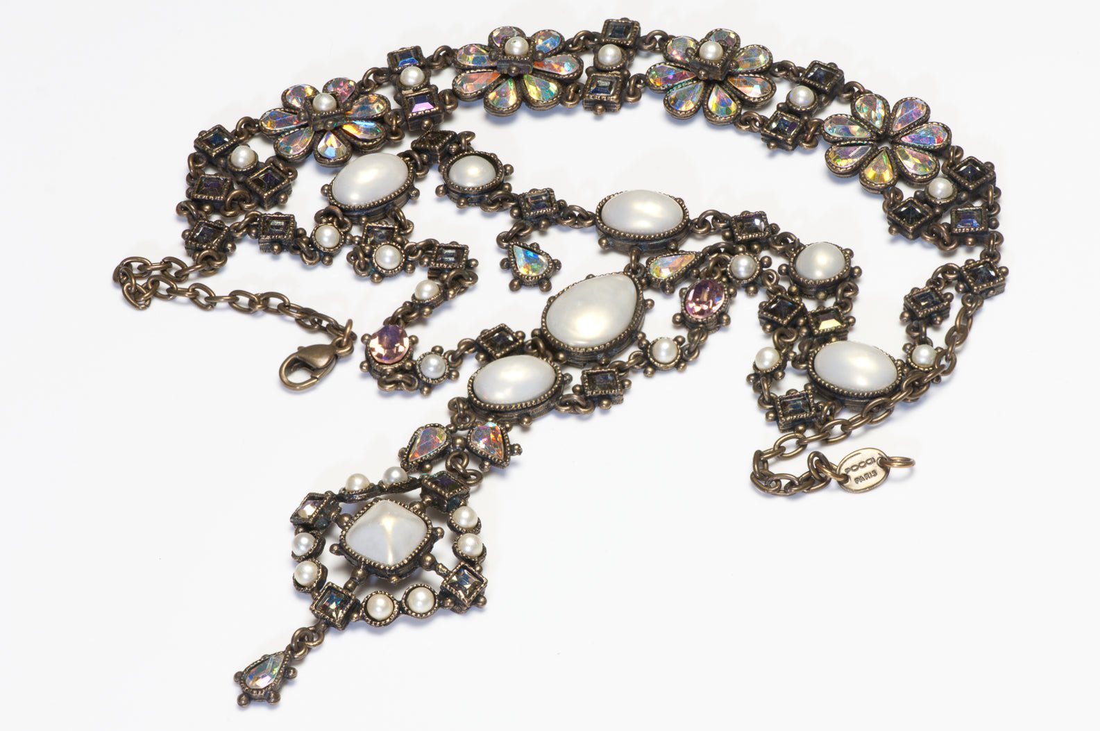 Poggi Paris Aurora Borealis Crystal Pearl Choker Collar Necklace