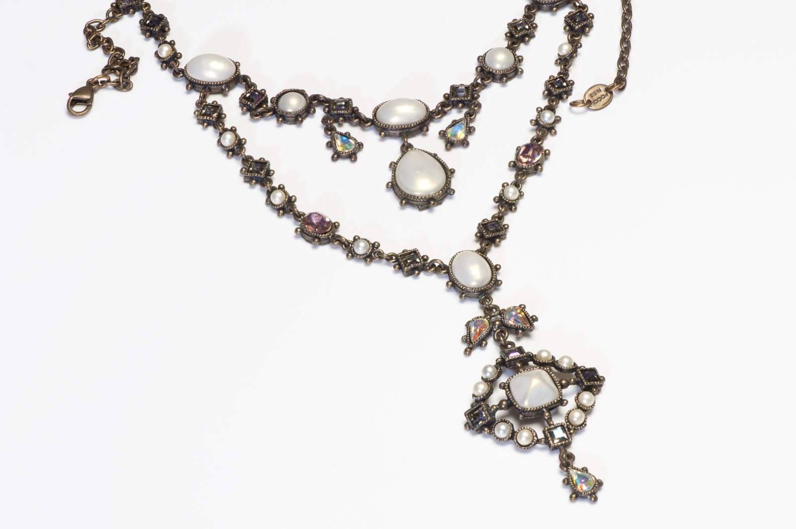 Poggi Paris Aurora Borealis Crystal Pearl Choker Collar Necklace