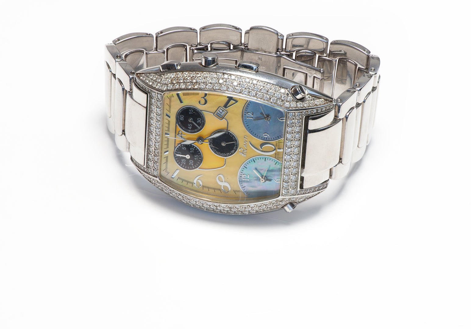 Polanti 3 Time Zone Stainless Steel Diamond Mens' Watch