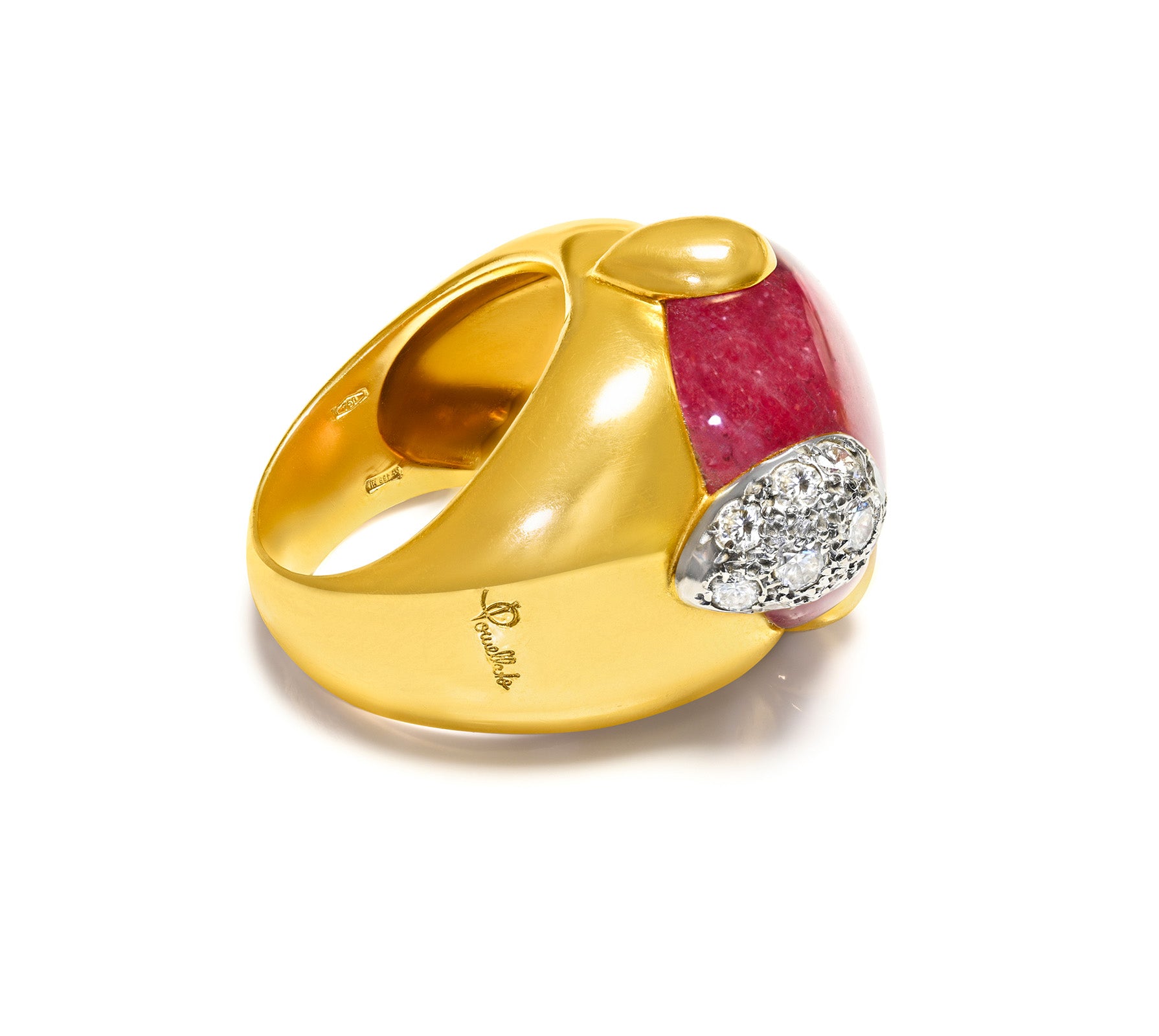 Pomellato 18K Griffe Pink Tourmaline Diamond Ring