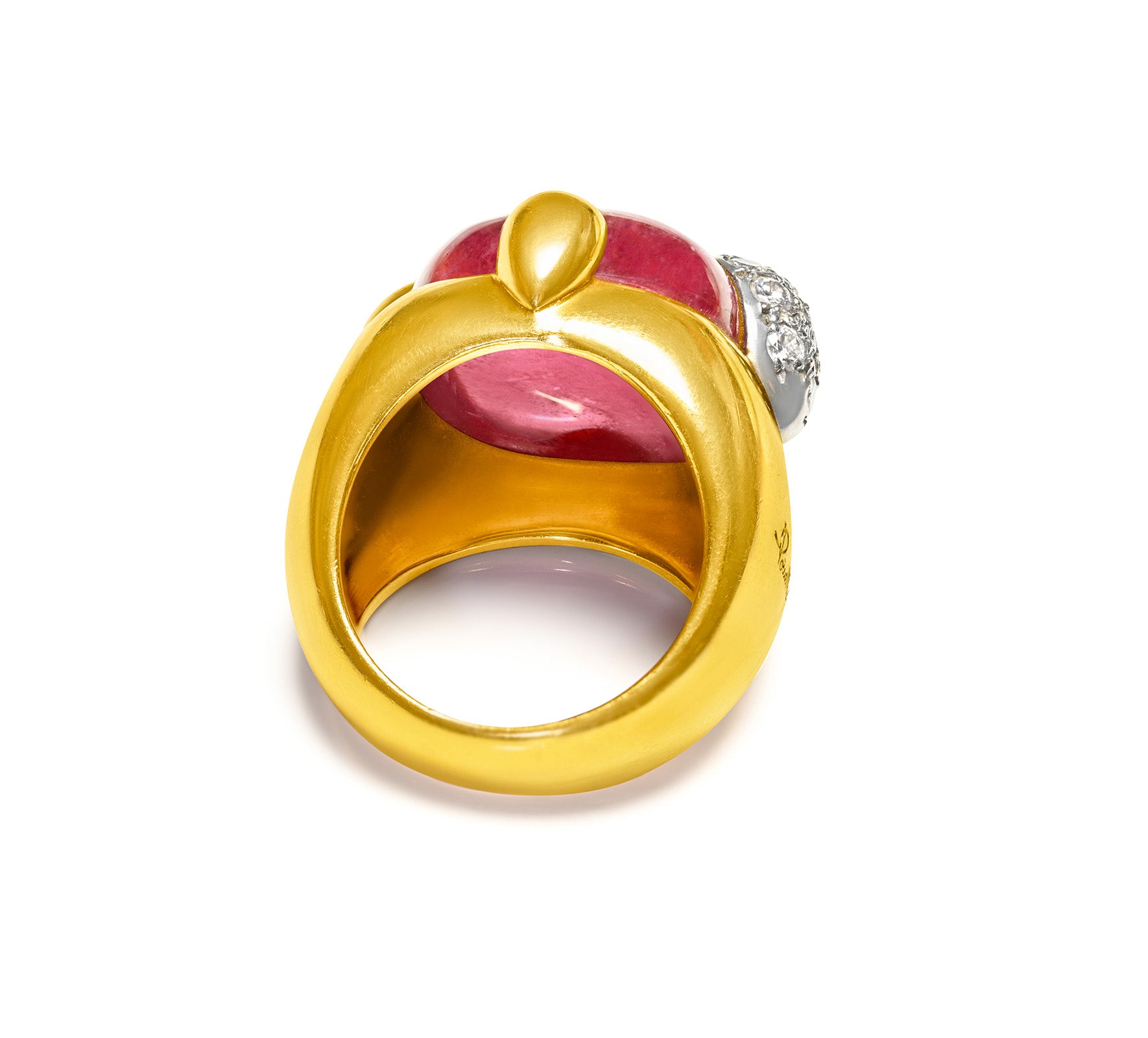 Pomellato 18K Yellow Gold Griffe Pink Tourmaline Diamond Ring