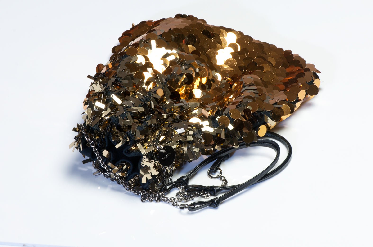 Prada Gold Ombre Sequins Paillettes Drawstring Evening Bag