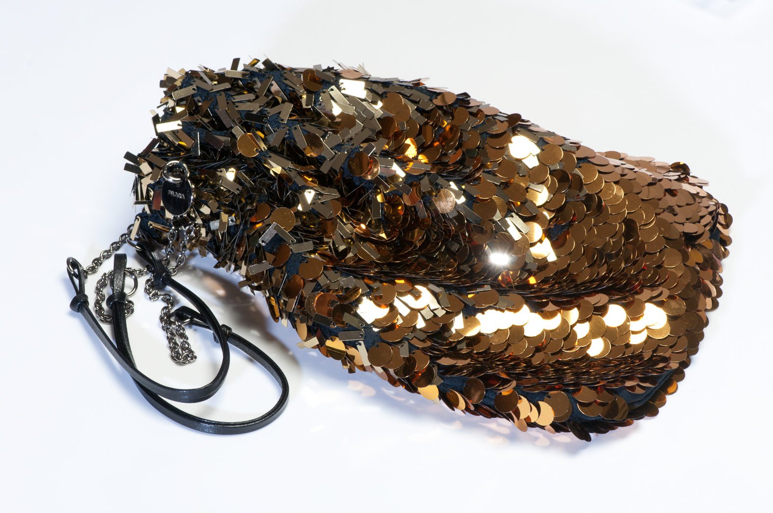 Prada Gold Ombre Sequins Paillettes Drawstring Evening Bag