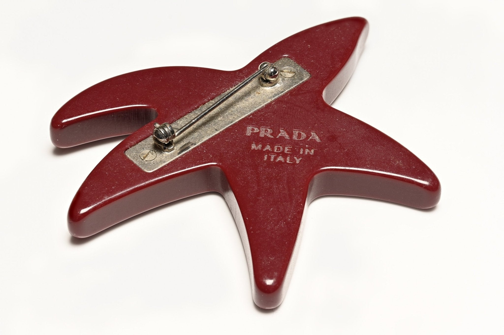 Prada Red Resin Orange Leather Starfish Brooch