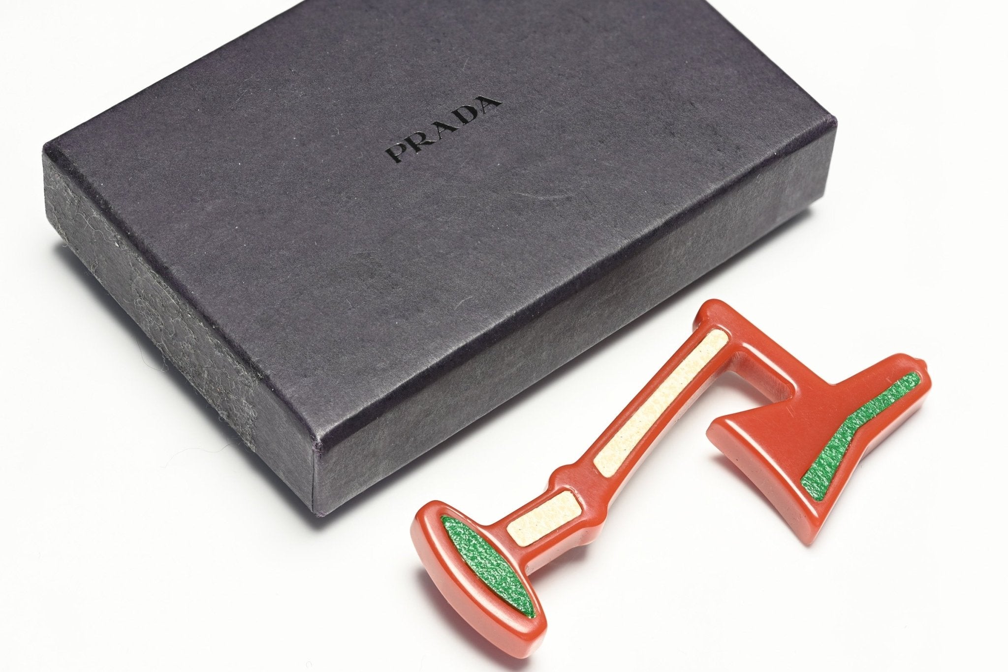 Prada Red Resin White Green Leather Desk Lamp Brooch
