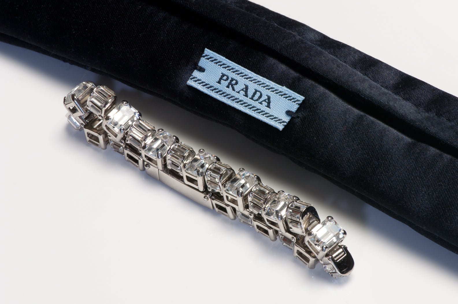 Prada Silver Tone Crystal Tennis Bracelet