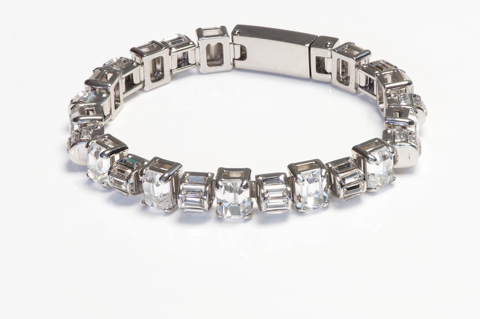 Prada Silver Tone Crystal Tennis Bracelet