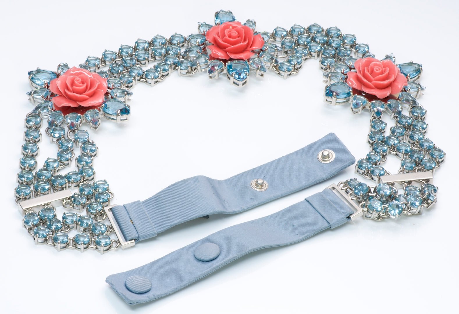 Prada Spring 2012 Blue Crystal Rose Women's Belt