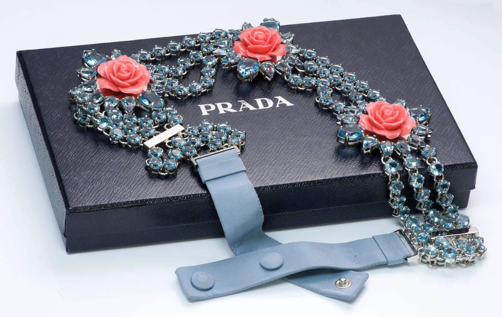 Prada Spring 2012 Blue Crystal Rose Women's Belt