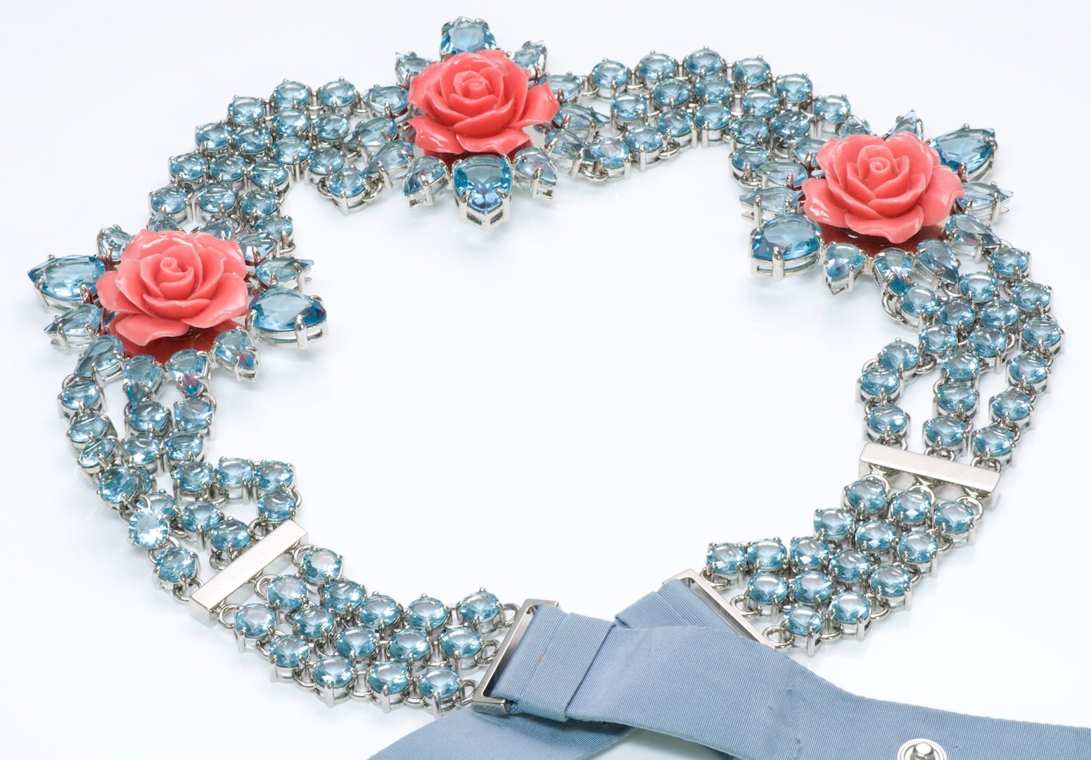 Prada Spring 2012 Blue Crystal Rose Women's Belt