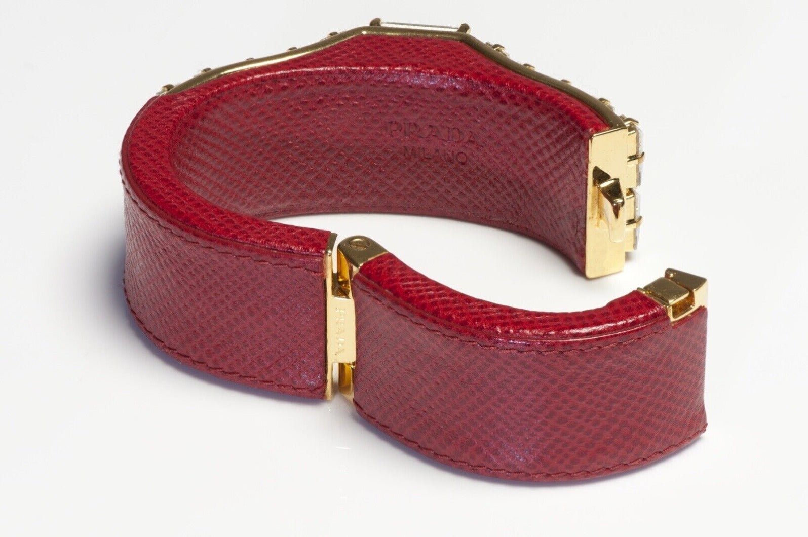 PRADA Spring 2014 Red Leather Crystal Geometric Women’s Bracelet