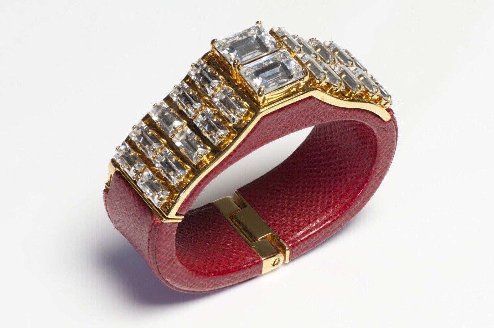 PRADA Spring 2014 Red Leather Crystal Geometric Women’s Bracelet