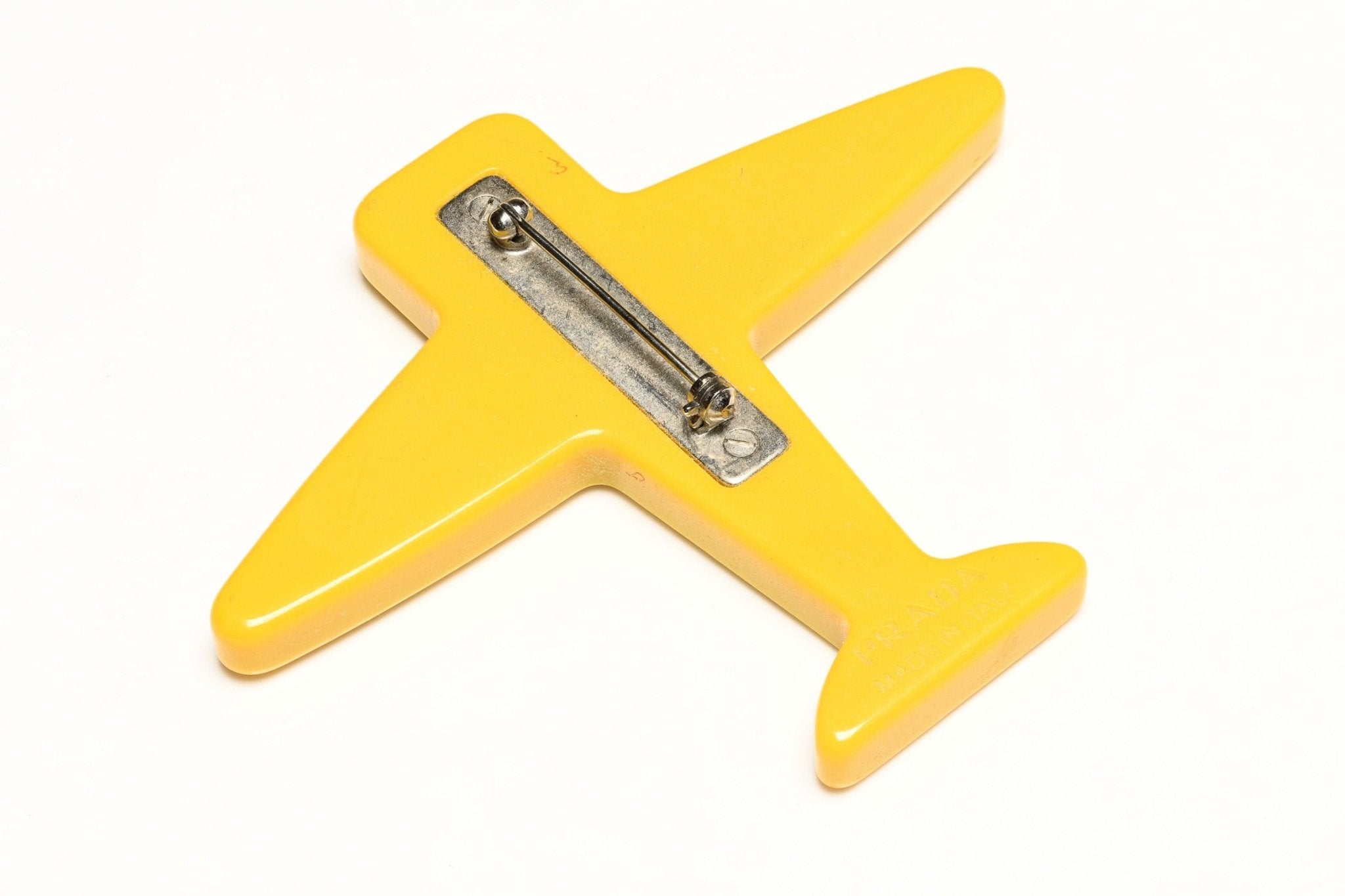Prada Yellow Green Resin White Leather Plane Brooch