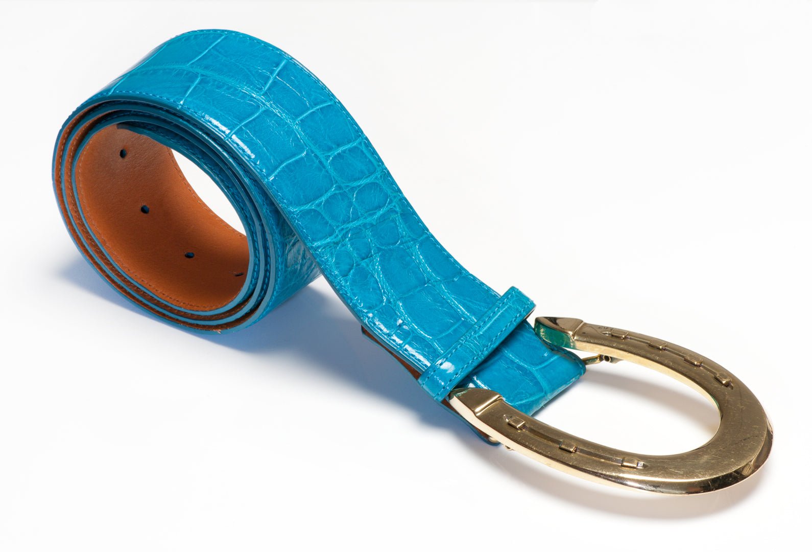 Ralph Lauren RL Turquoise Blue Alligator Wide Horseshoe Buckle Women’s Belt