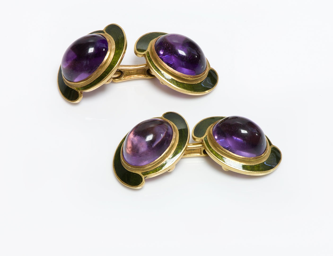 Rare Antique Tiffany & Co. 18K Gold Amethyst & Enamel Cufflinks