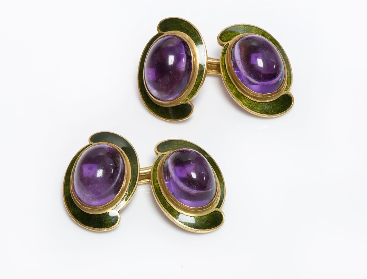 Rare Antique Tiffany & Co. 18K Gold Amethyst & Enamel Cufflinks