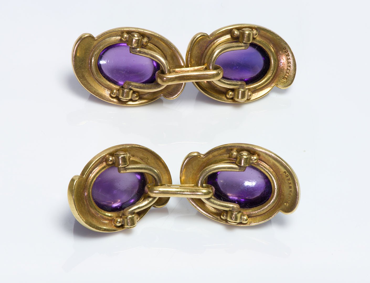 Rare Antique Tiffany & Co. 18K Gold Amethyst & Enamel Cufflinks