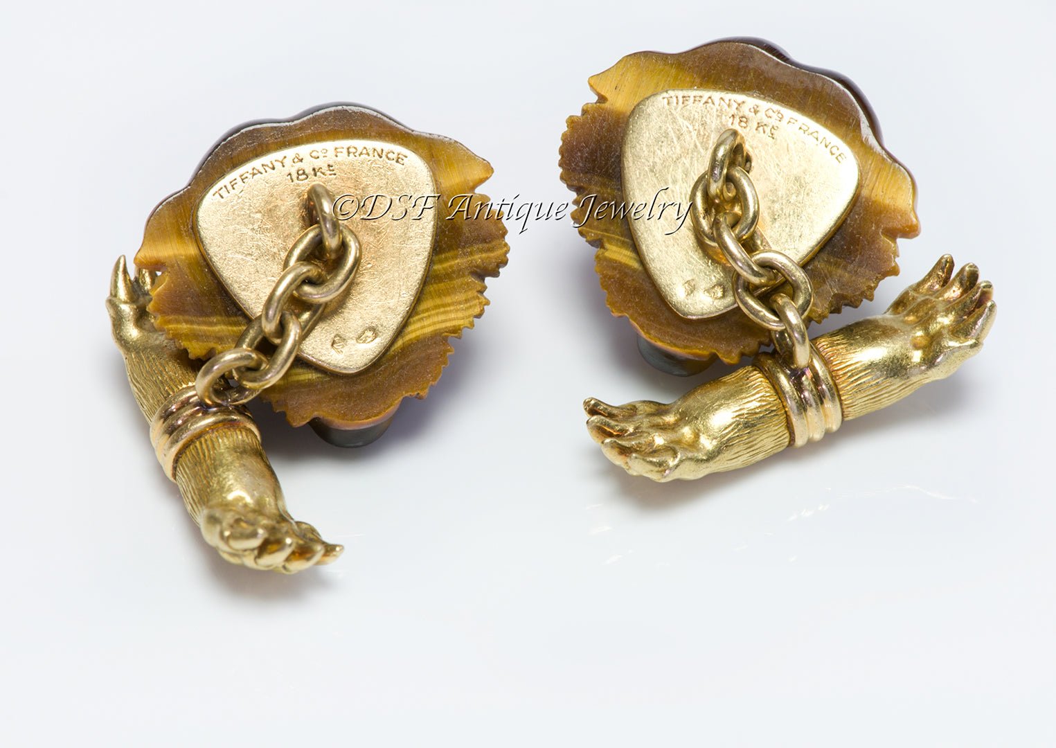 Rare Tiffany & Co. France 18K Gold Tiger Head & Claw Cufflinks
