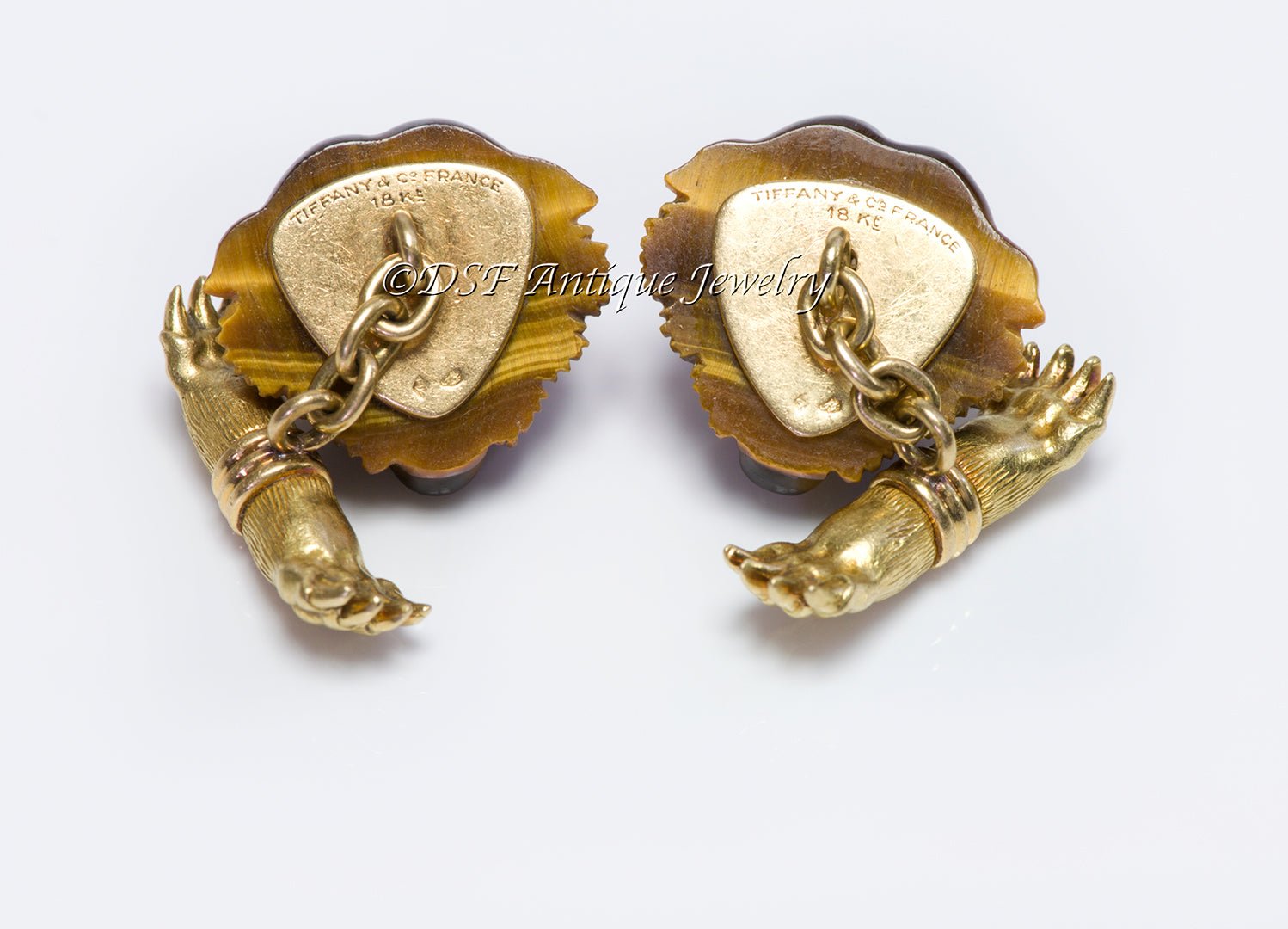 Rare Tiffany & Co. France 18K Gold Tiger Head & Claw Cufflinks