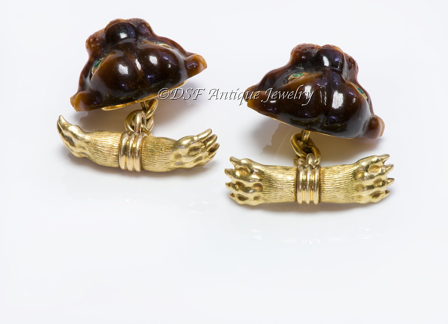 Rare Tiffany & Co. France 18K Gold Tiger Head & Claw Cufflinks