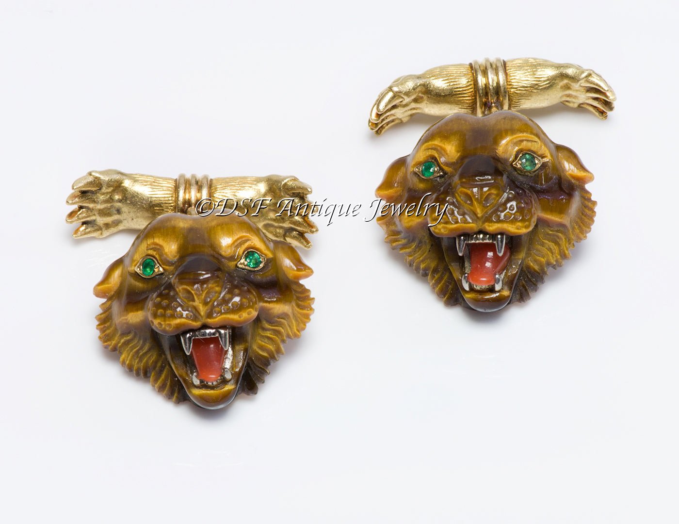 Rare Tiffany & Co. France 18K Gold Tiger Head & Claw Cufflinks