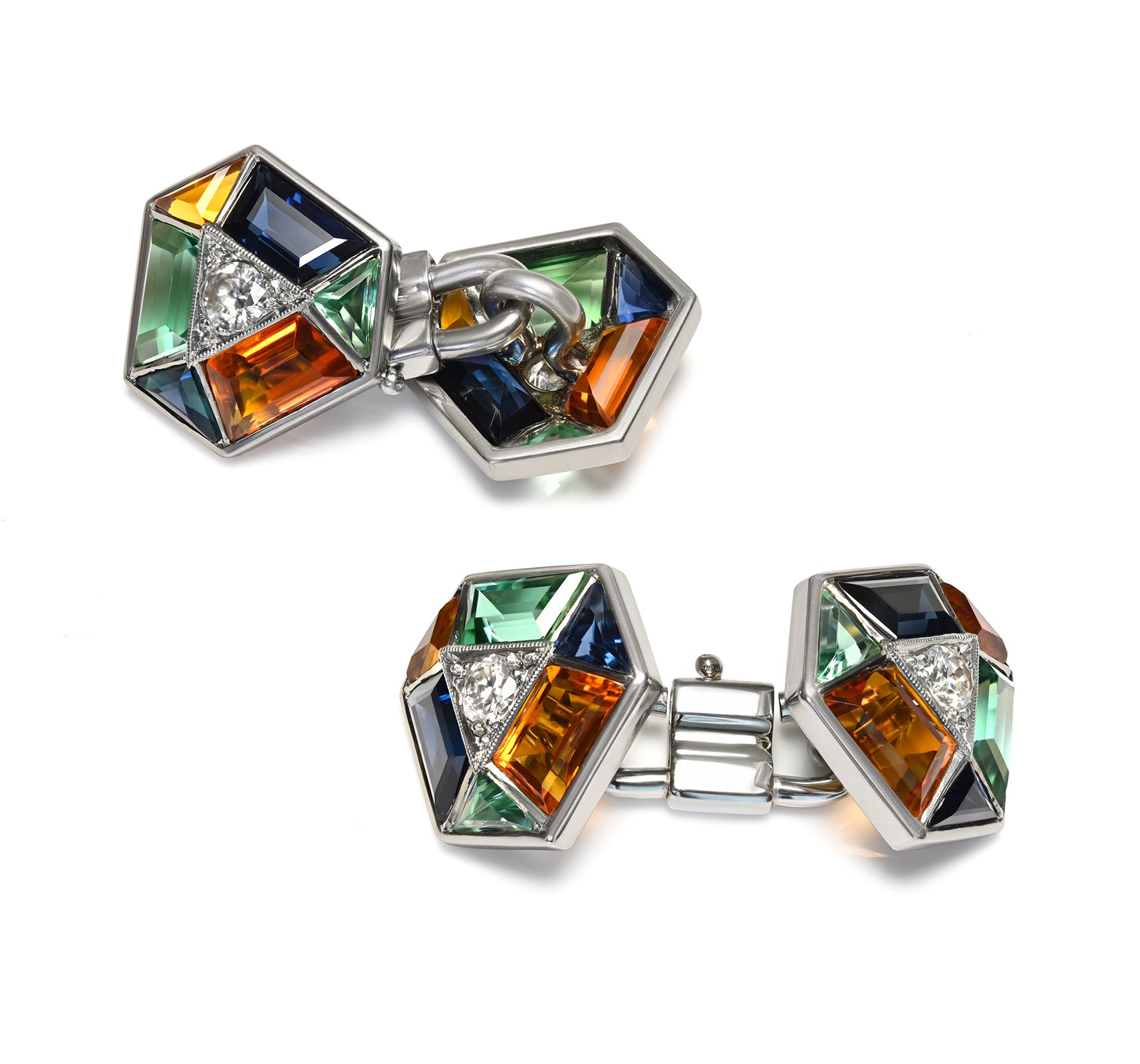 Fine Sapphire Diamond Cufflinks in Platinum