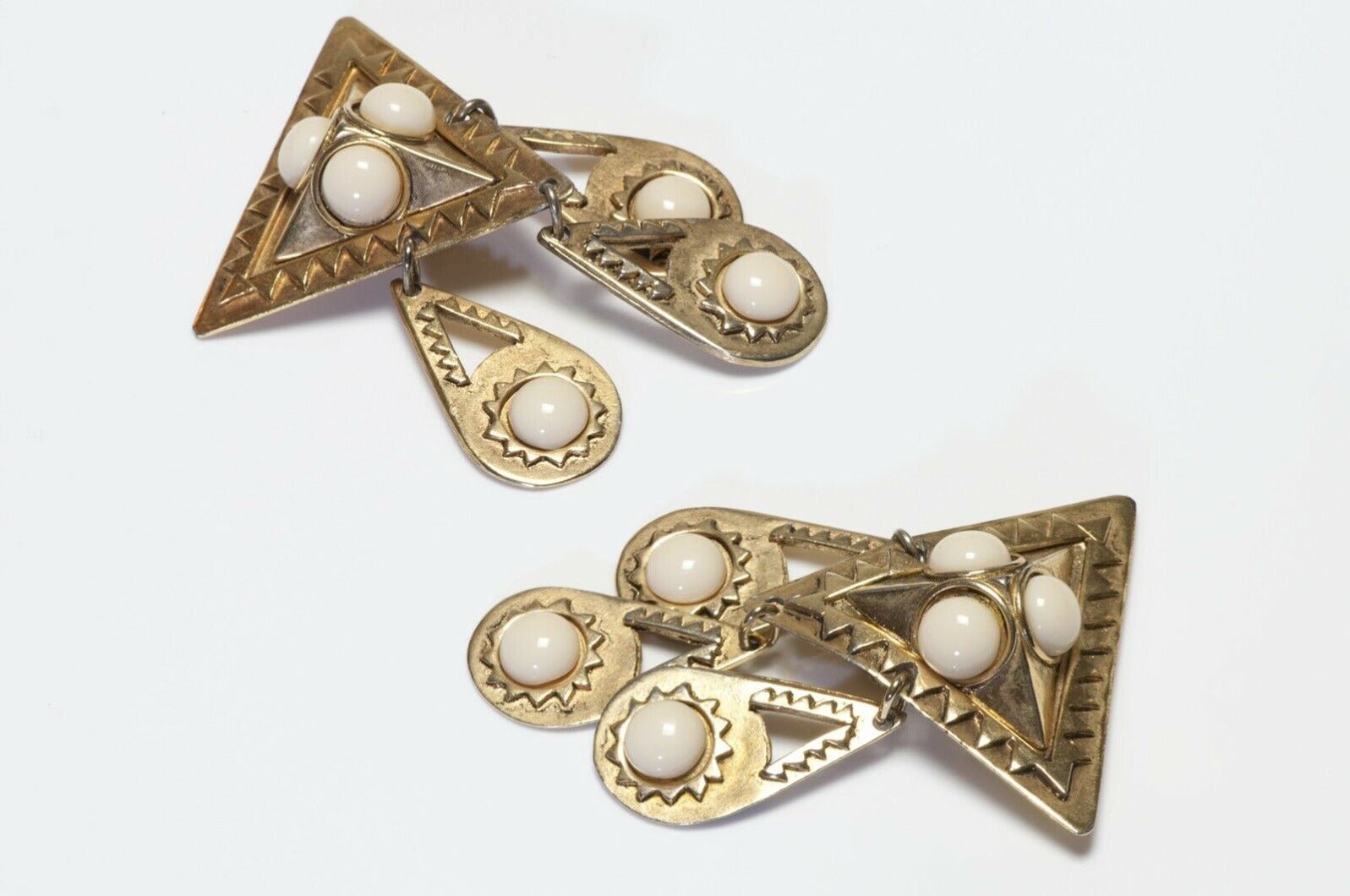 Remy Dis Paris White Cabochon Glass Earrings