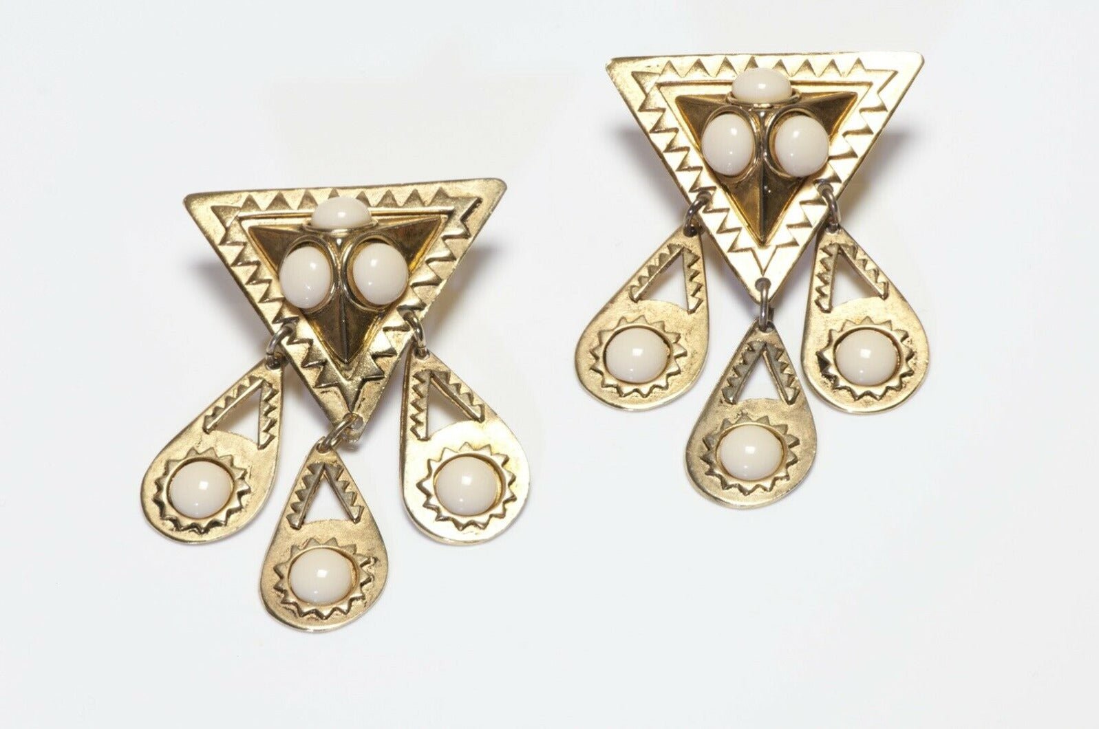 Remy Dis Paris White Cabochon Glass Earrings