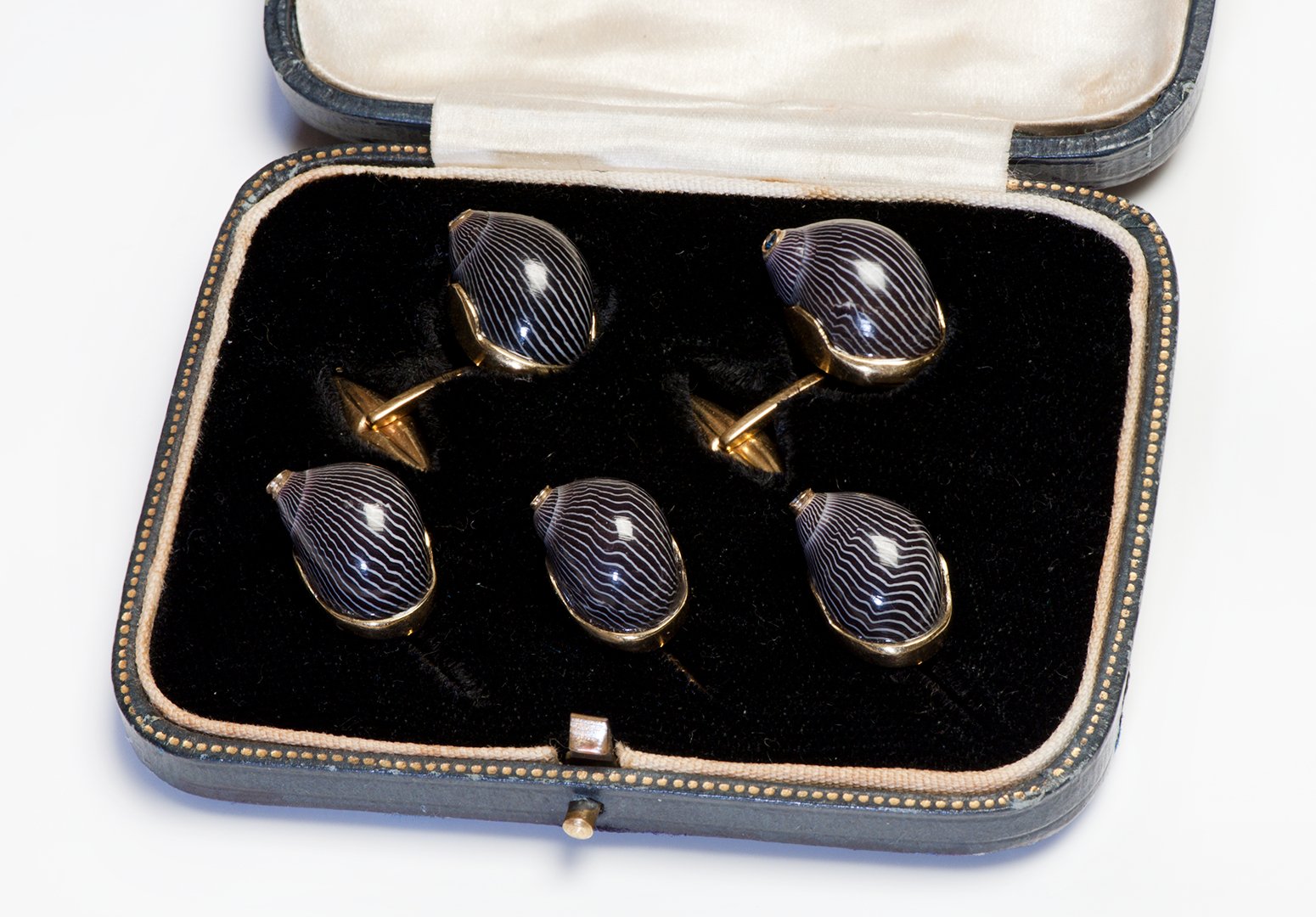 Renato Cipullo 18K Gold Netrite Zebra Snail Shell Cufflink and Stud Set