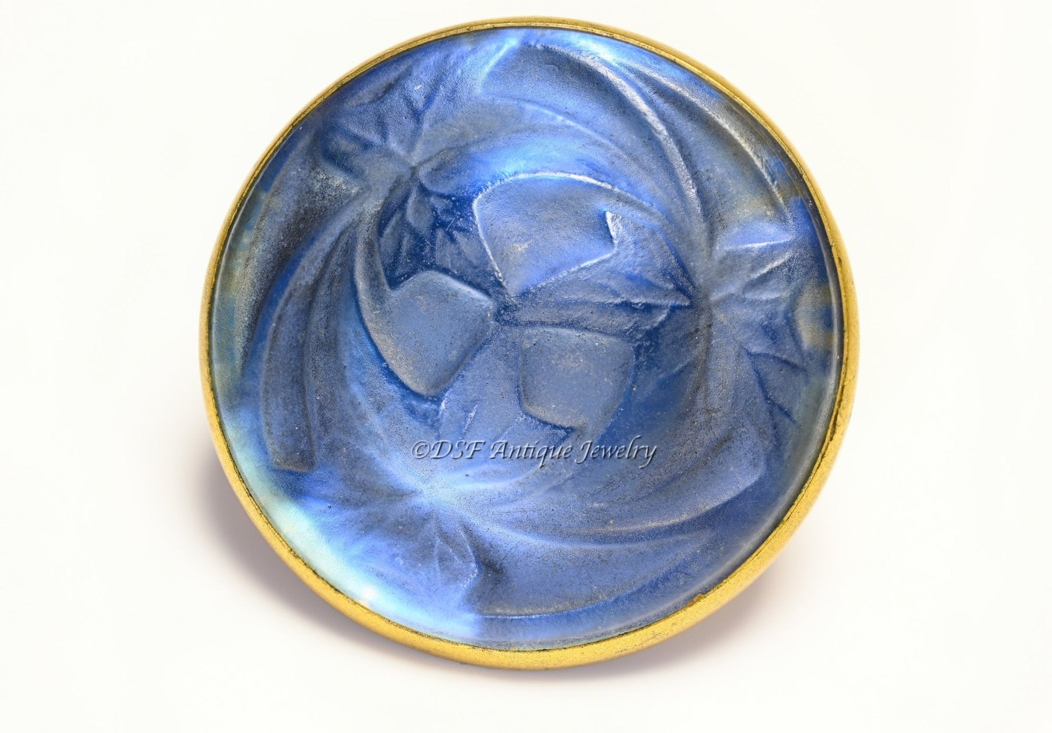 Rene Lalique Blue Glass Leaf Brooch