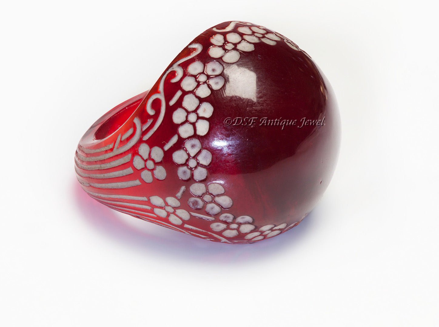 René Lalique Etched Enameled Glass Ring