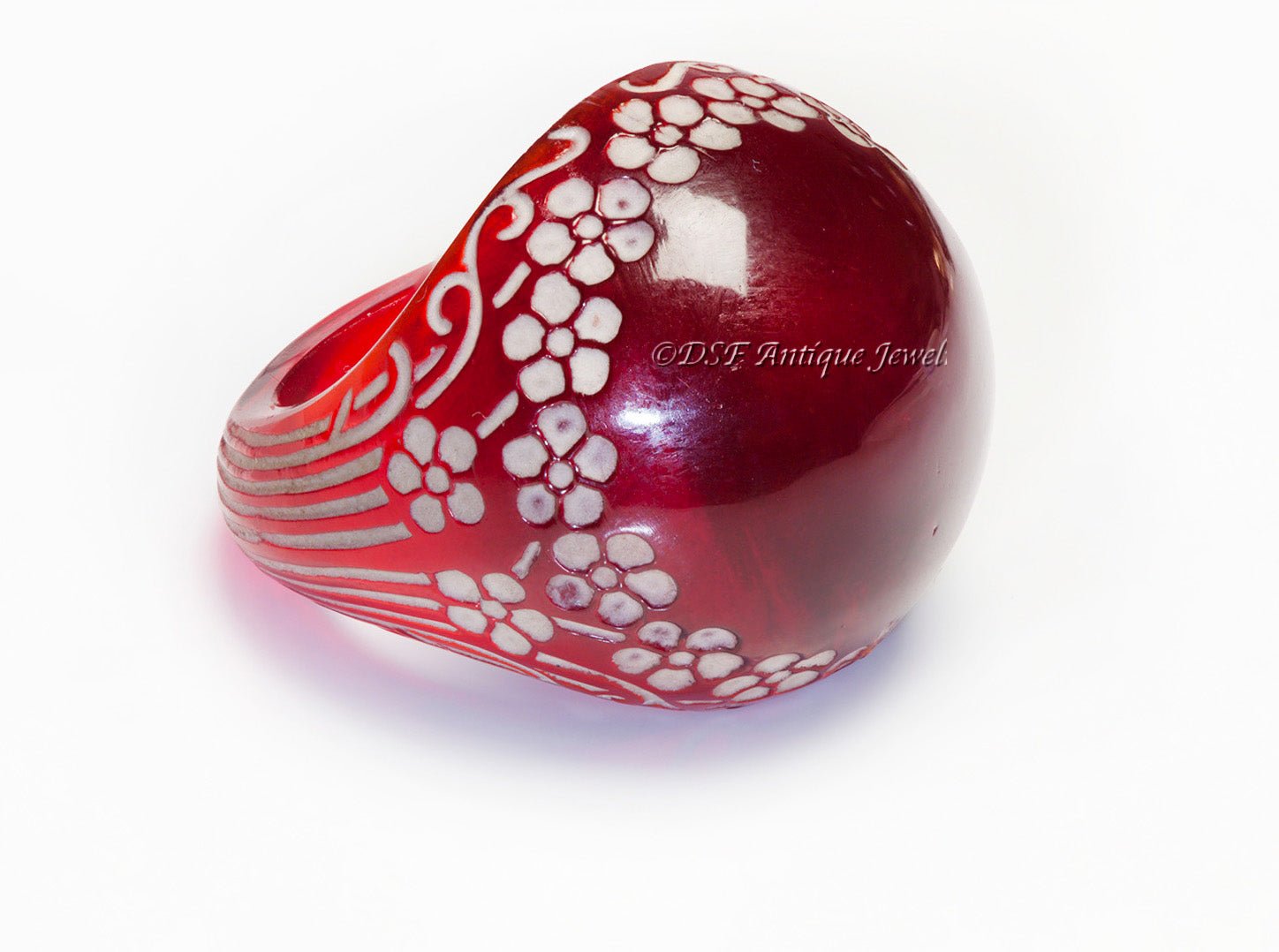 René Lalique Etched Enameled Glass Ring