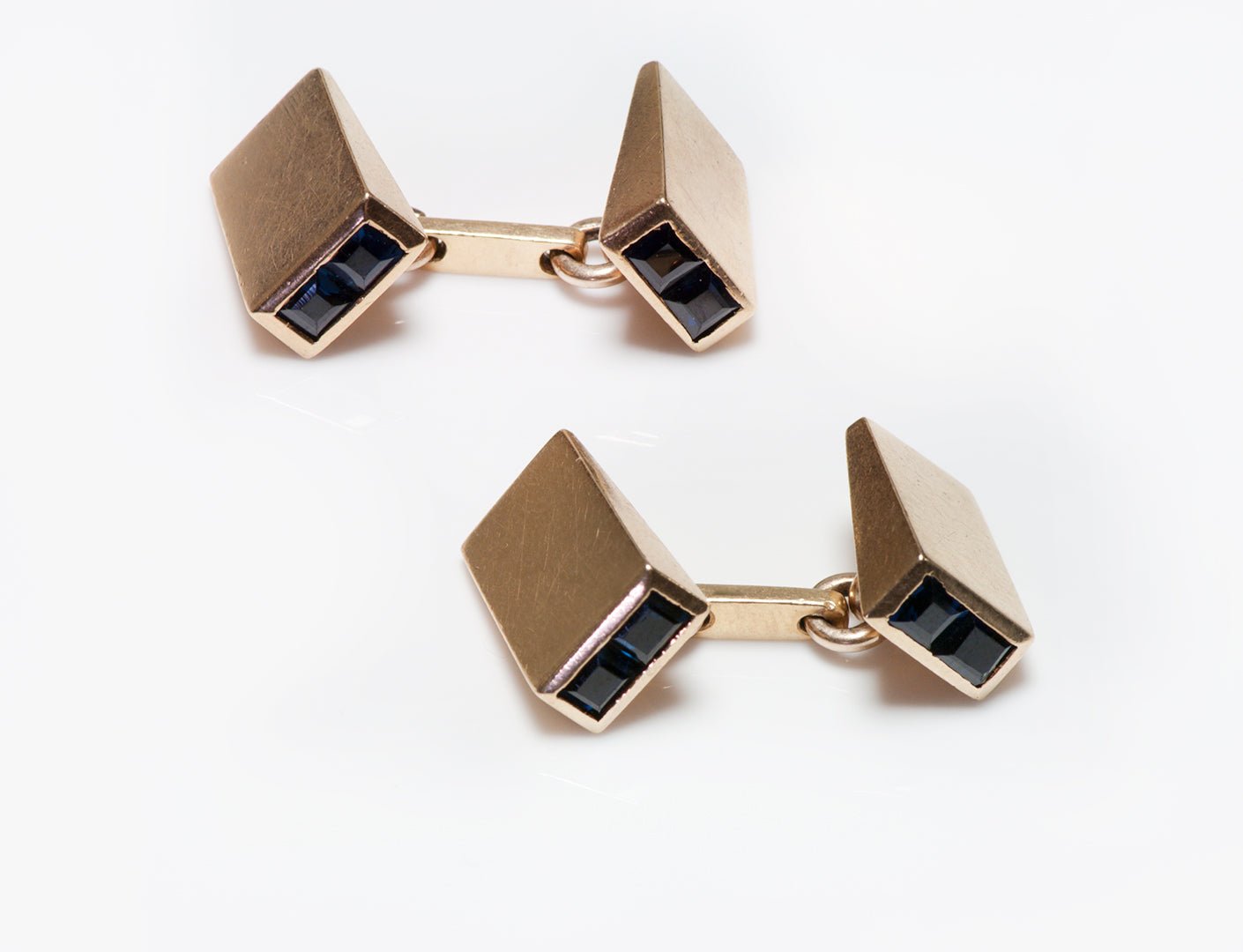 Retro 14K Yellow Gold Sapphire Men's Geometric Cufflinks