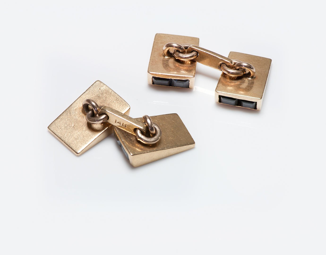 Retro 14K Yellow Gold Sapphire Men's Geometric Cufflinks