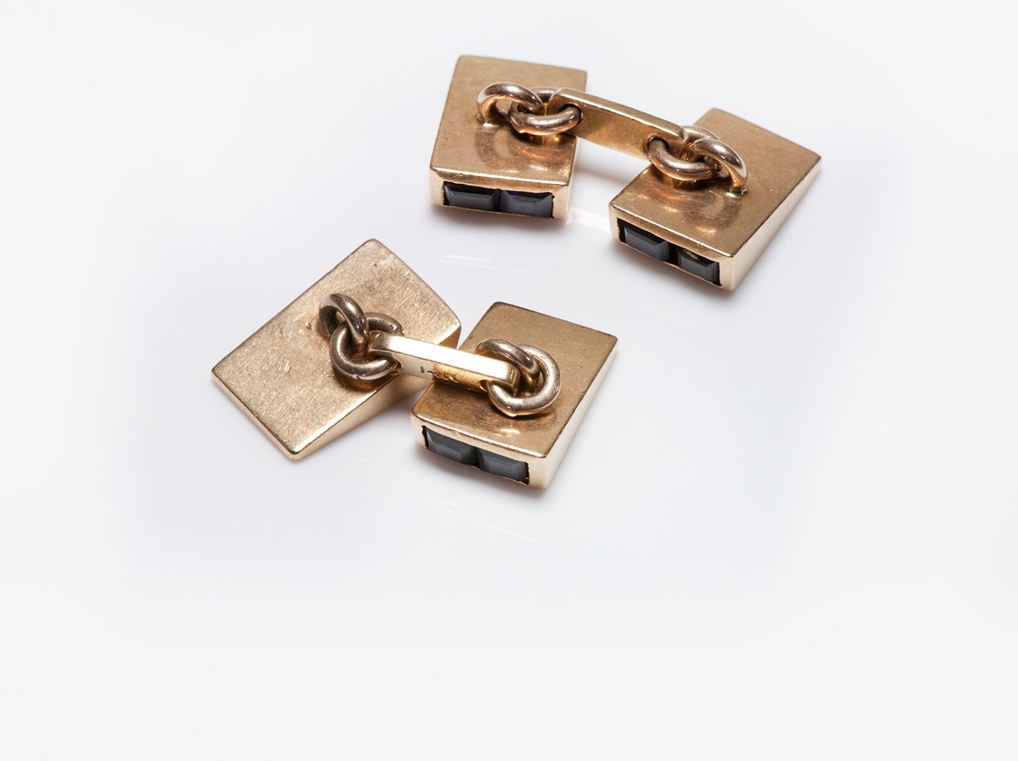 Retro 14K Yellow Gold Sapphire Men's Geometric Cufflinks