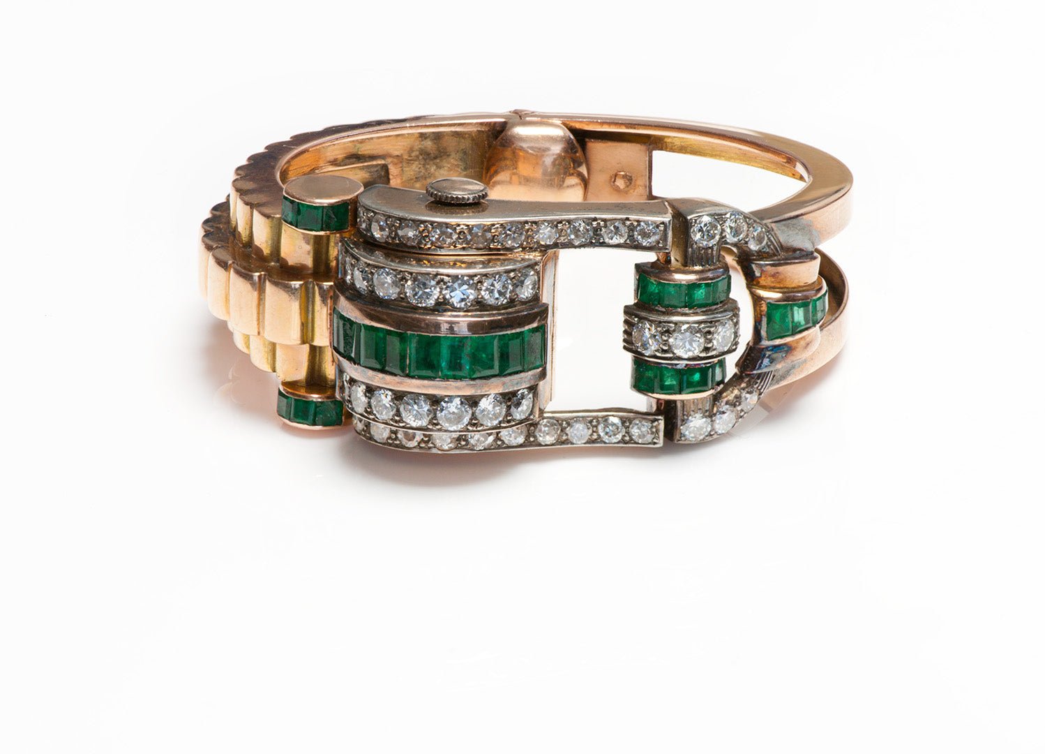 Retro Emerald Diamond Gold Watch Bracelet
