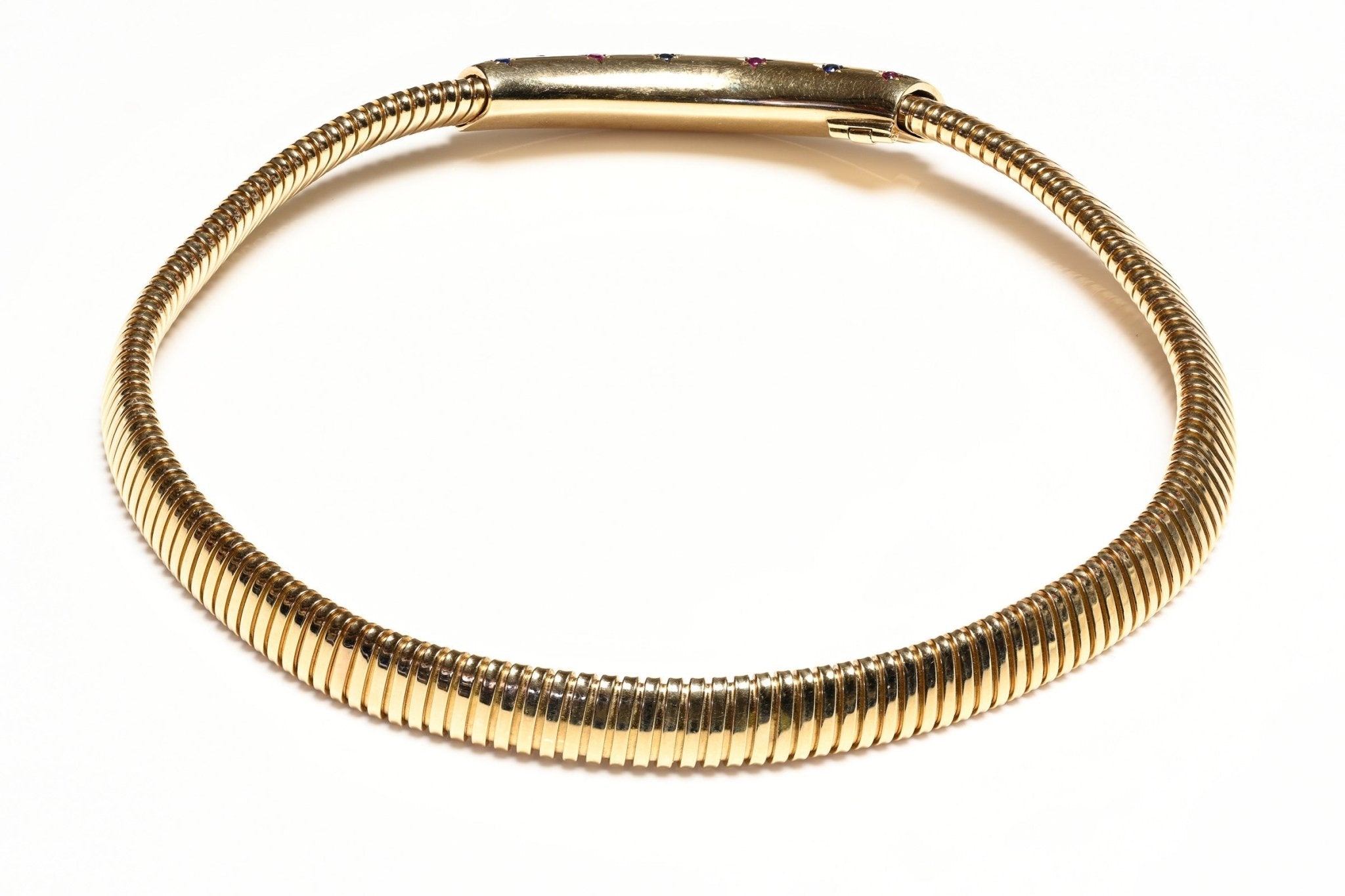 Retro Gold Tubogas Ruby Sapphire Necklace