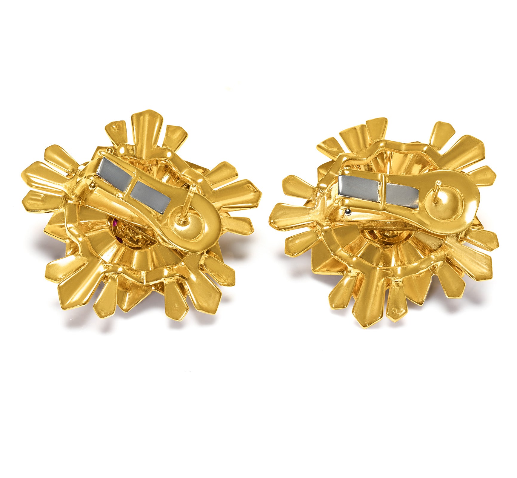 Vintage Retro yellow Gold Ruby and Diamond Starburst Earrings
