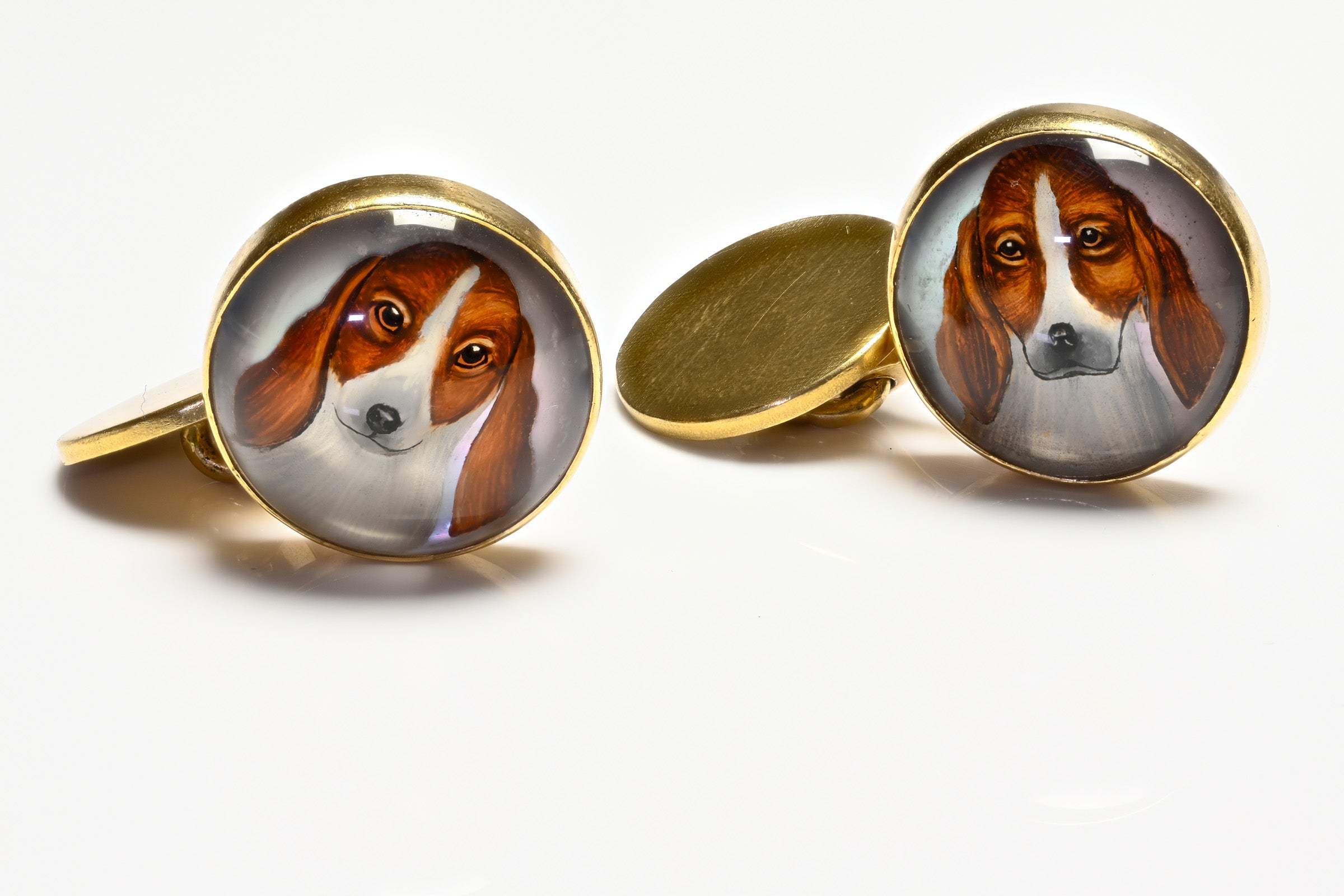 Reverse Crystal Dog Gold Cufflinks