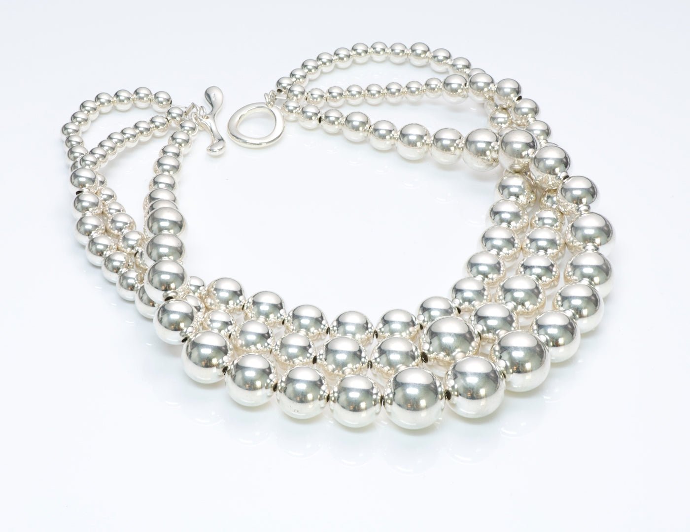 Robert Lee Morris Triple Strand Silver Pearl Bead Necklace