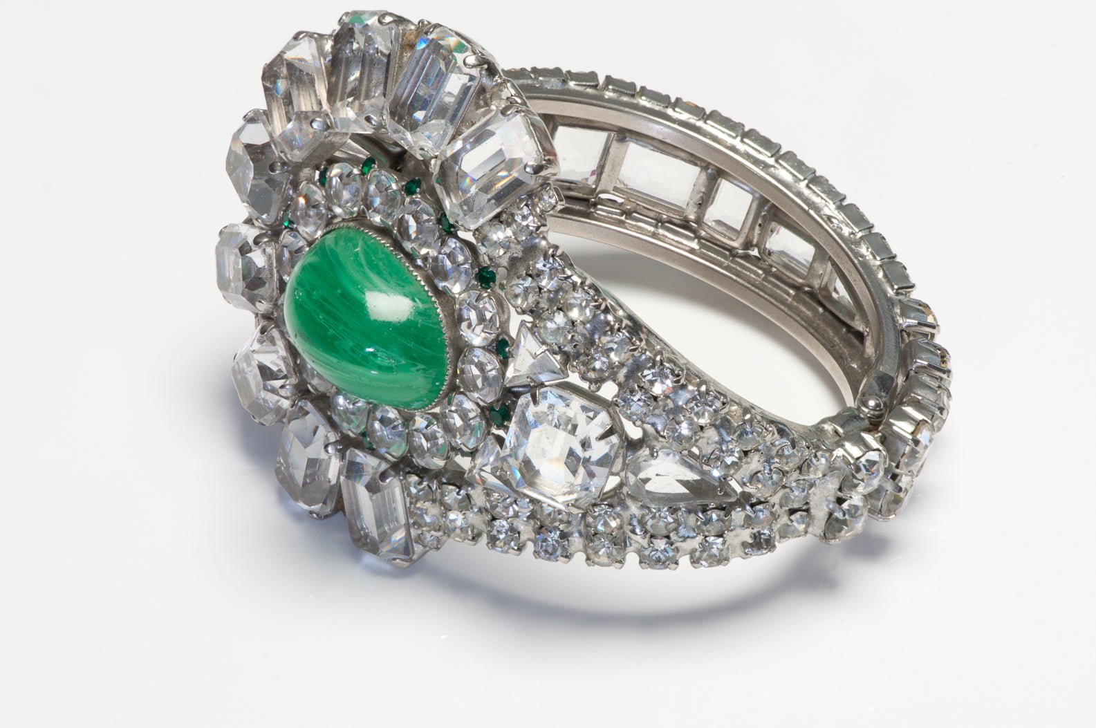 Robert Sorrell Wide Green Cabochon Glass Crystal Cuff Bracelet