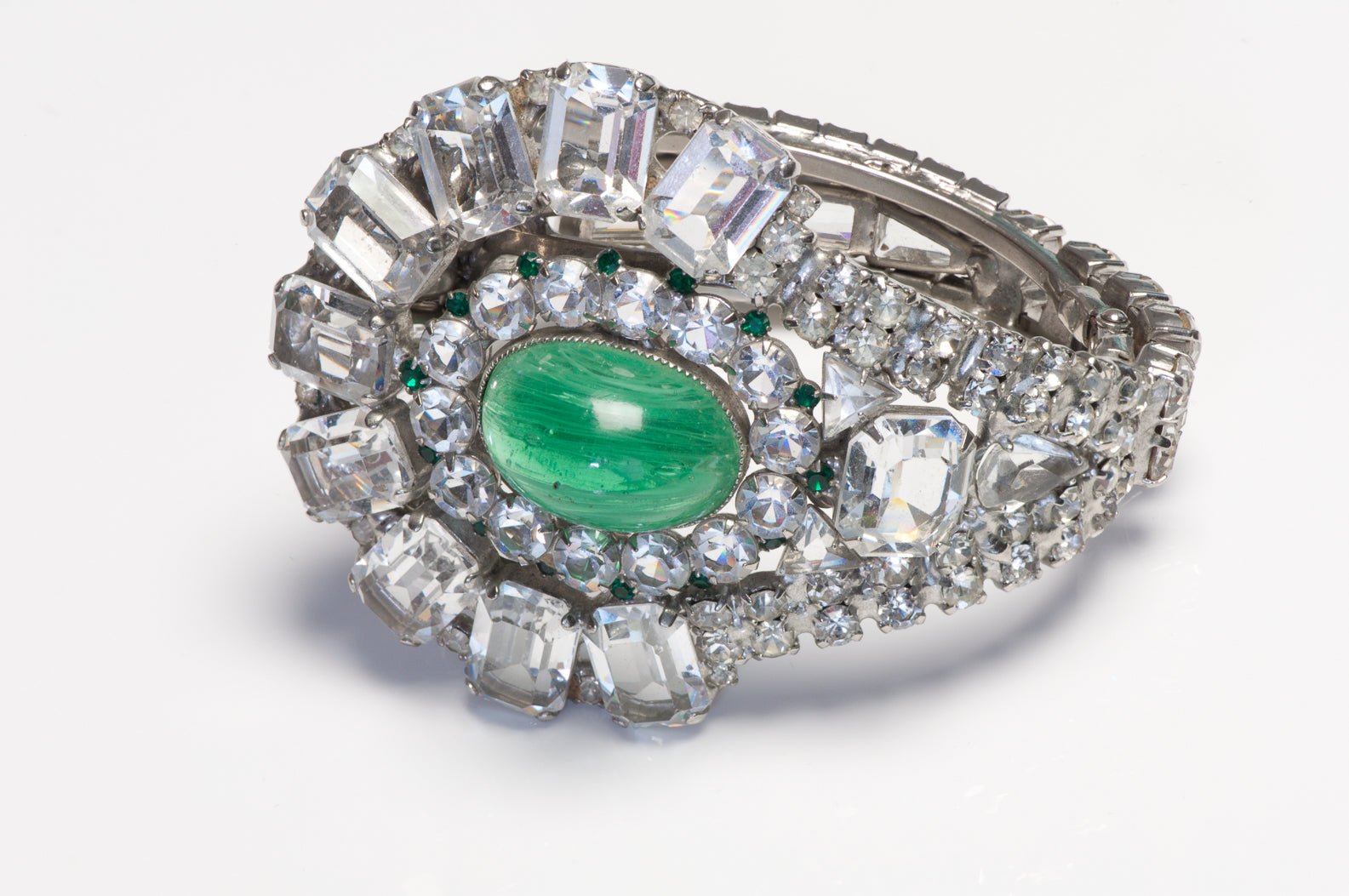 Robert Sorrell Wide Green Cabochon Glass Crystal Cuff Bracelet