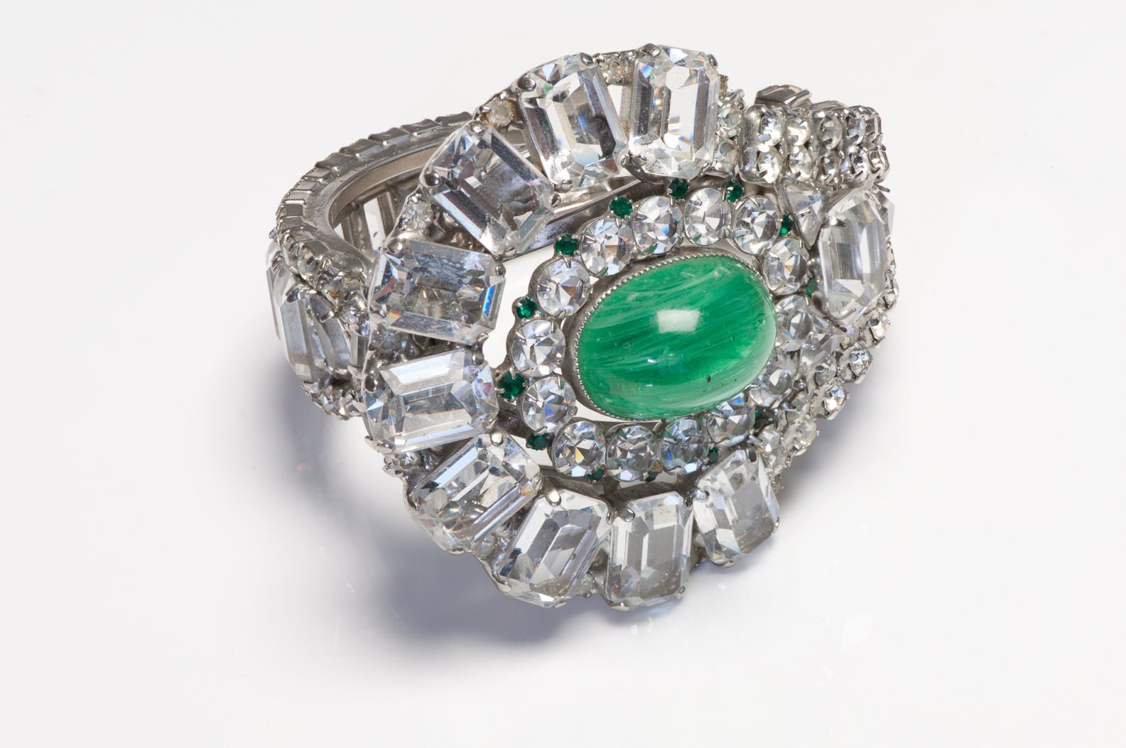 Robert Sorrell Wide Green Cabochon Glass Crystal Cuff Bracelet