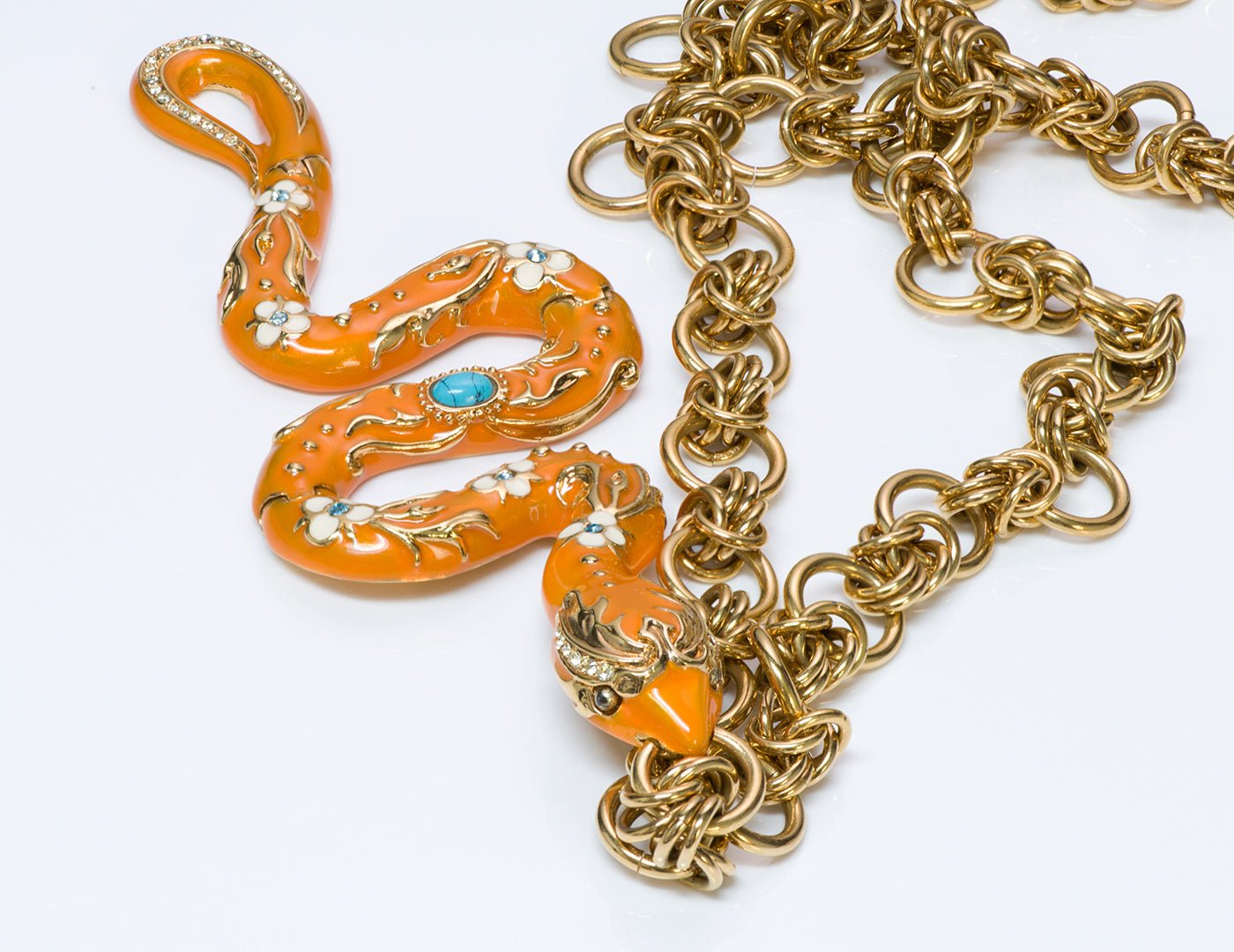 Roberto Cavalli Enamel Snake Pendant Necklace