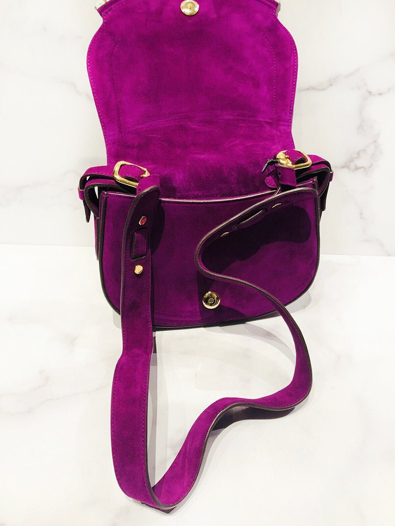 Roberto Cavalli Purple Suede Embroidered Crossbody Bag