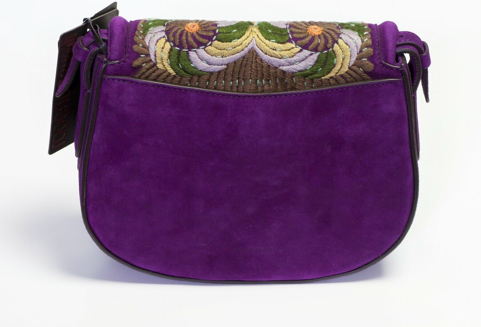 Roberto Cavalli Purple Suede Embroidered Crossbody Bag
