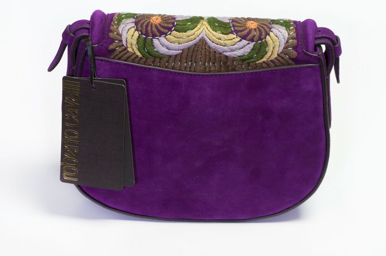 Roberto Cavalli Purple Suede Embroidered Crossbody Bag