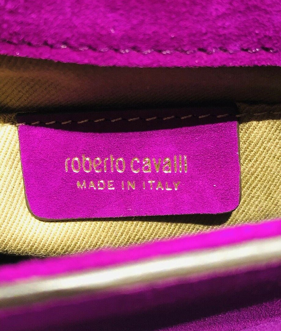 Roberto Cavalli Purple Suede Embroidered Crossbody Bag