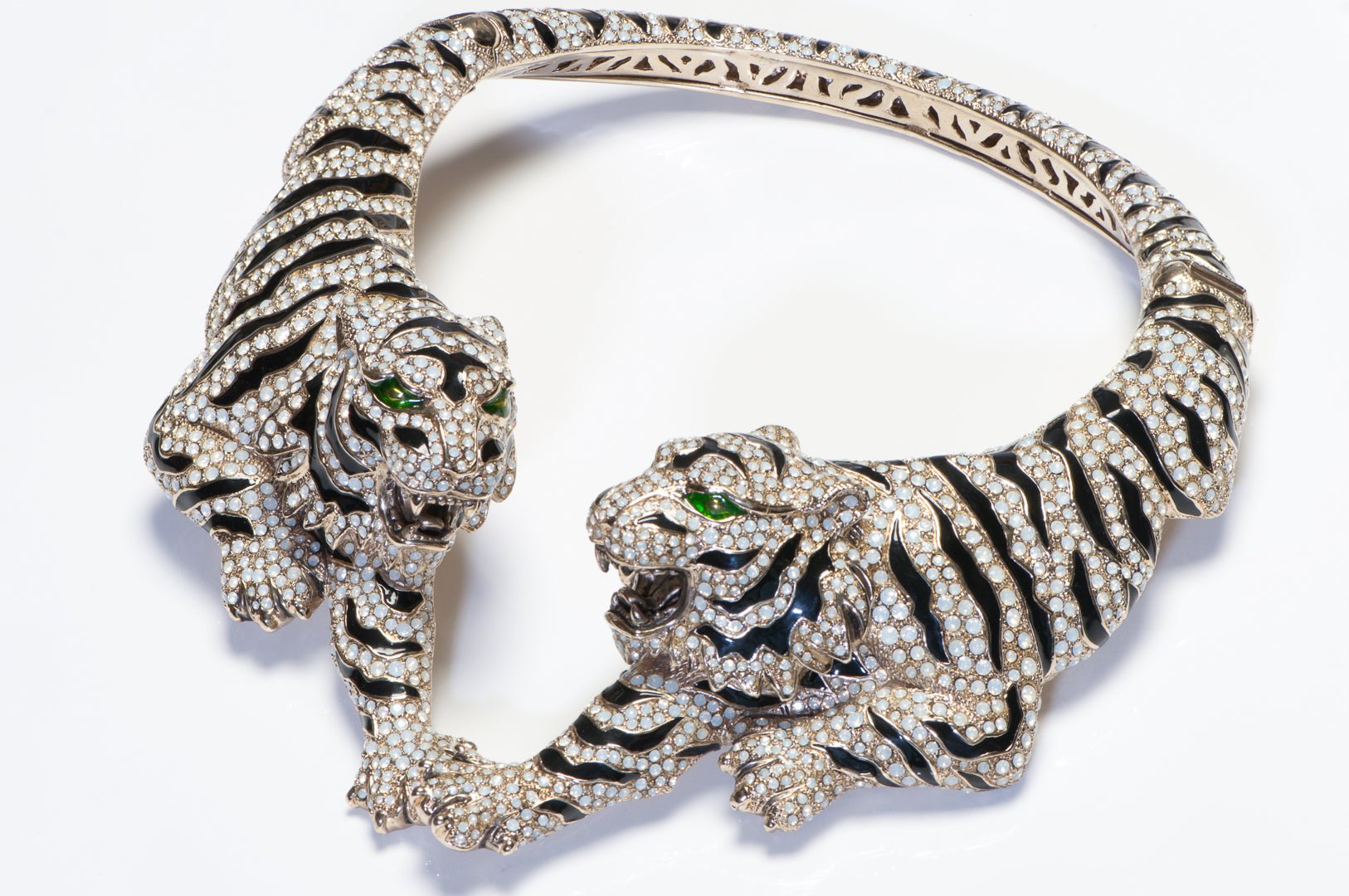 Roberto Cavalli Spring 2013 Black Enamel Tiger Opaline Crystal Collar Necklace