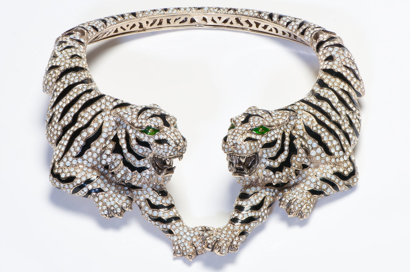 Roberto Cavalli Spring 2013 Black Enamel Tiger Opaline Crystal Collar Necklace